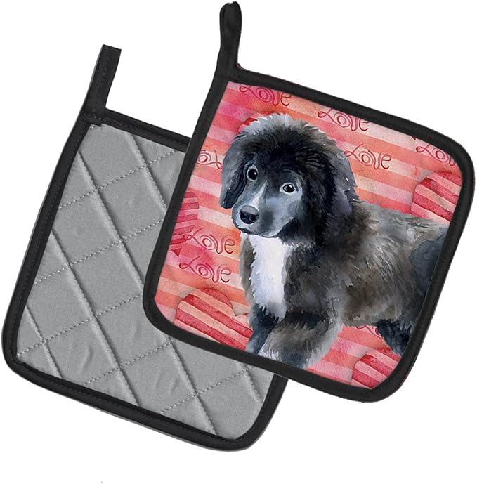 Caroline's Treasures BB9786PTHD Newfoundland Puppy Love Pair of Pot Holders, Red Kitchen Heat Resistant Pot Holders Sets Oven Hot Pads for Cooking Baking BBQ, 7 1/2 x 7 1/2