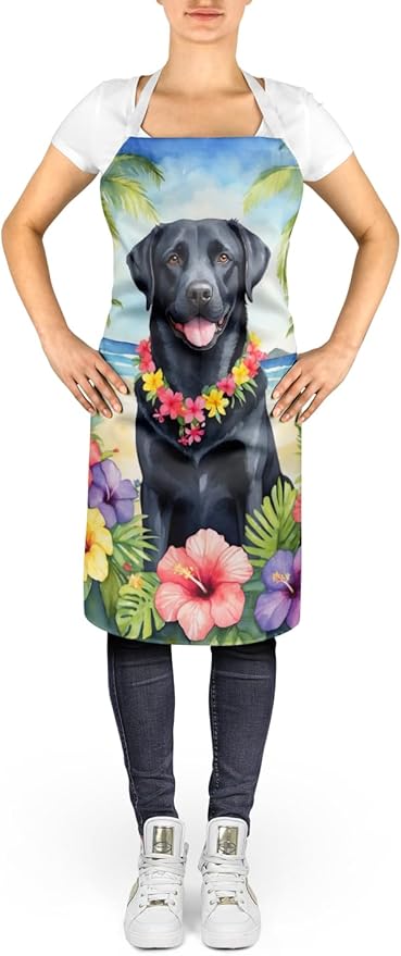 Caroline's Treasures Black Labrador Retriever Luau Apron Cooking Kitchen Server Baking Crafts Gardening for Adult Women Men, Unisex, Large, Multicolor