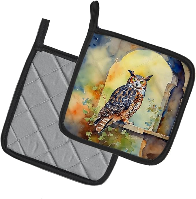 Caroline's Treasures Great Horned Owl Pair of Pot Holders Kitchen Heat Resistant Pot Holders Sets Oven Hot Pads for Cooking Baking BBQ, 7 1/2 x 7 1/2