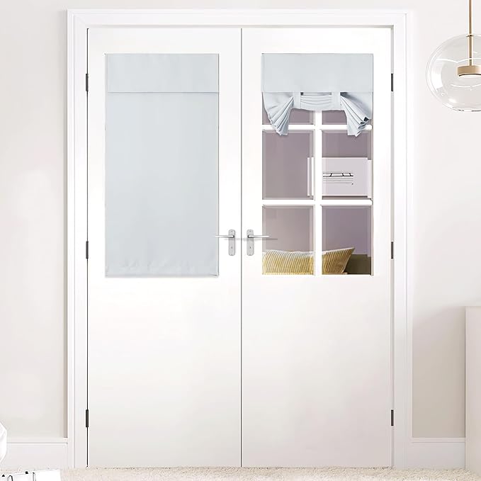 NICETOWN French Door Curtains for Window, Thermal Insulated Privacy Curtains, Front Shade for Kitchen Bathroom, Door Covering for Small Window, W26 x L40 Inch, 1 Panel, Greyish White