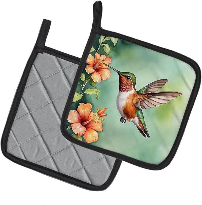Caroline's Treasures Rufous Hummingbird Pair of Pot Holders Kitchen Heat Resistant Pot Holders Sets Oven Hot Pads for Cooking Baking BBQ, 7 1/2 x 7 1/2