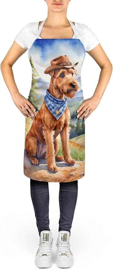 Caroline's Treasures Irish Terrier Cowboy Welcome Apron Cooking Kitchen Server Baking Crafts Gardening for Adult Women Men, Unisex, Large, Multicolor