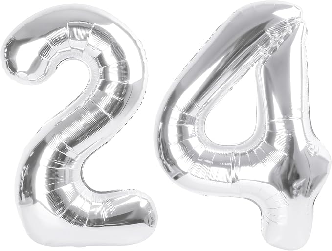 Number Balloons 40 Inch, 24 Big Balloons Number, Silver 42 Happy Birthday Decorations for Women Men, Digital Ballon for Wedding Party