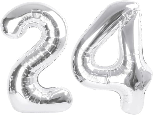 Number Balloons 40 Inch, 24 Big Balloons Number, Silver 42 Happy Birthday Decorations for Women Men, Digital Ballon for Wedding Party