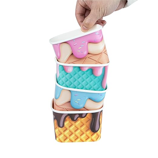 Coppetta 12 Ounce Dessert Cups, 200 Greaseproof Ice Cream Cups - Lids Sold Separately, For Hot And Cold Foods, Assorted Cone Paper Yogurt Bowls, Disposable, Sturdy - Restaurantware