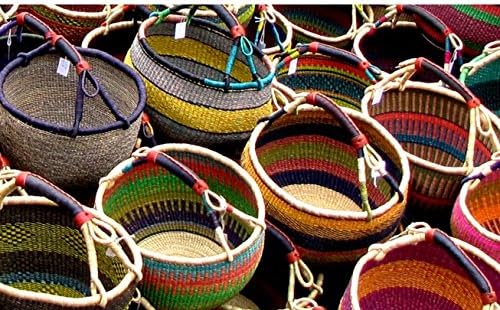 XL Bolga African Bolga Basket Fair Trade Ghana Baskets toys Egg baskets -17"-18" Across (COLORS VARY) 1 EA