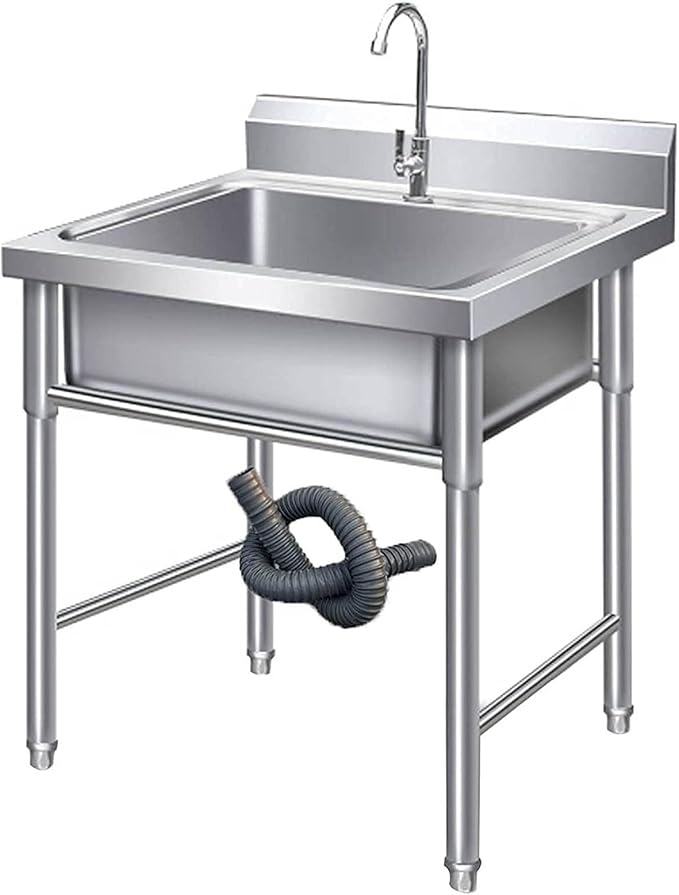 Commercial Stainless Steel Sink Catering Sink 1 Compartment Free Standing Utility Sink for Garage, Restaurant, Kitchen, Laundry Room, Outdoor, Silver, 60cm