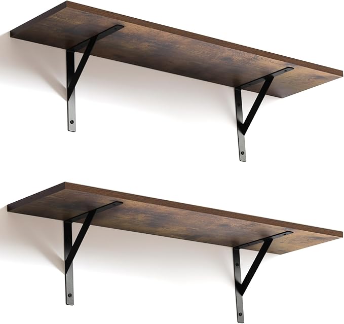 Heavy Duty Long Wall Shelves Set of 2, Floating Shelves Wall Mounted with Industrial Brackets, 40lbs Capacity Shelves for Laundry Room, Kitchen, Bathroom, Living Room (31.5"*8",Rustic Brown)