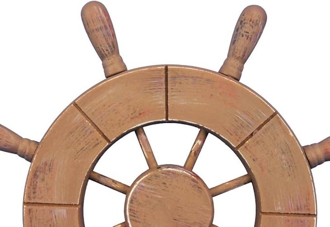 Hampton Nautical Wheel-9-107 Rustic Wood Finish Decorative Ship Wheel, 9"