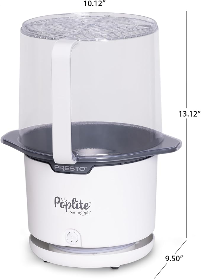 Presto 04812 PopLite Our Munch Hot Air Popcorn Popper - Family Sized, Built-In Serving Bowl, Compact Design, 15 Cups, White