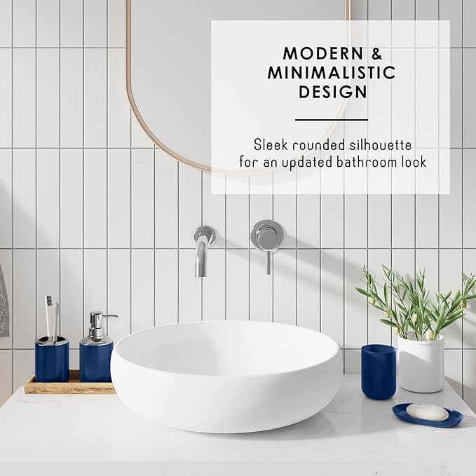 Clara Clark Bathroom Set - Navy Bathroom Accessories Set, Bathroom Sets with Shower Curtain and Rugs, 23PC Shower Curtain Set with Liner, Soap Dispenser, Soap Dish, Toilet Brush Holder, and Trash Can