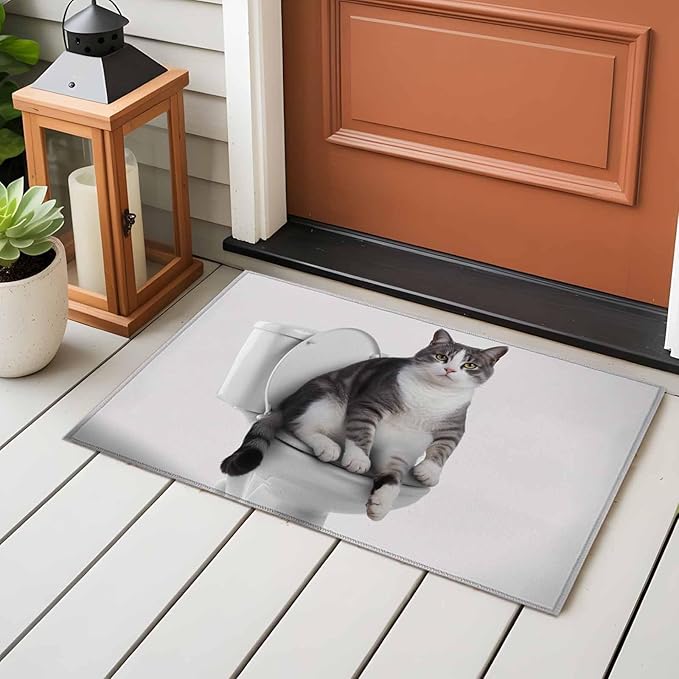 Area Rug 2x3ft, Cute Funny Cat on The Toilet Washable Rugs for Living Room Bedroom, Animal Grey Art Soft Non-Slip Area Rugs Rectangle Floor Carpet for Dining Room