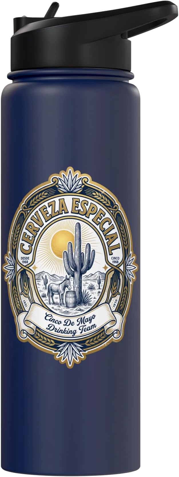 Beer Label Cerveza Cinco De Mayo Drinking Team Stainless Steel Insulated Water Bottle