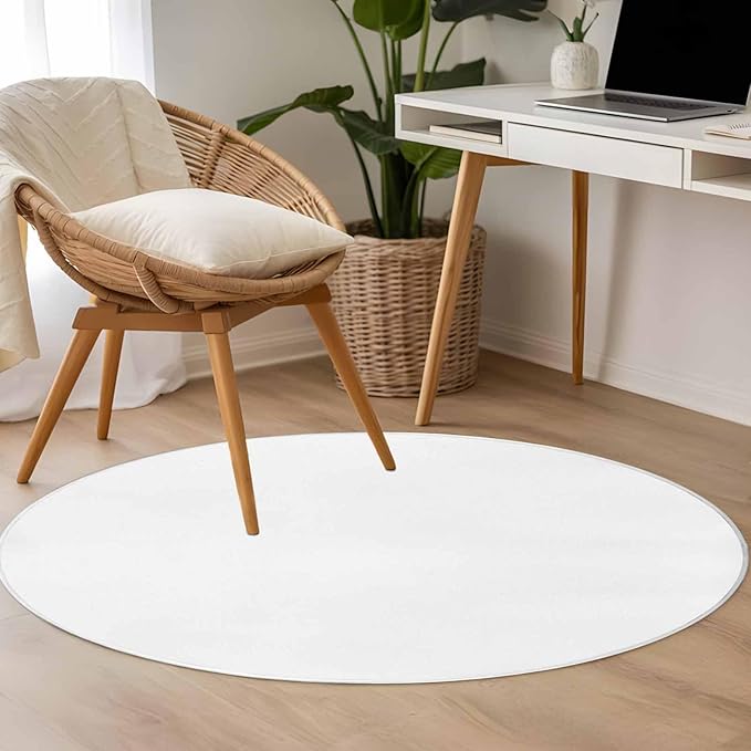 Washable Round Area Rug Pure White Circle Rugs Floor Carpet for Living Room Bedroom, Minimalist Solid Color Soft Non Slip Round Rug 3ft