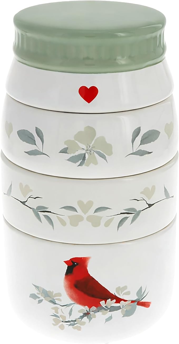Pavilion Gift Company - Cardinal - 6.75" Stacked Measuring Cups Baking Cooking Bird Floral Kitchenware