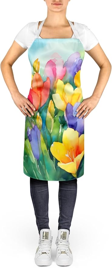 Caroline's Treasures Freesias in Watercolor Apron Cooking Kitchen Server Baking Crafts Gardening for Adult Women Men, Unisex, Large, Multicolor