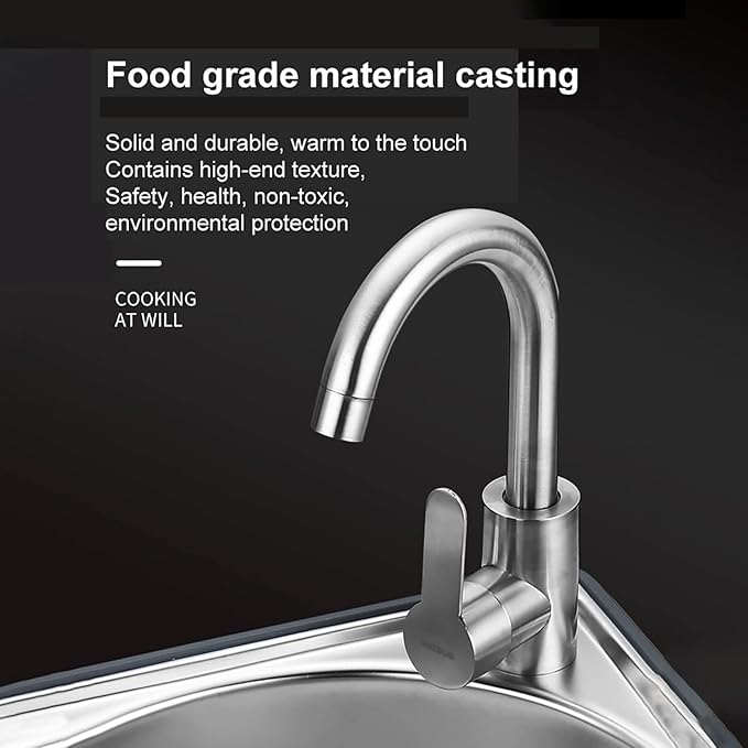 Commercial Restaurant Sink, Wall-Mounted Kitchen Stainless Steel Sink, with Drainer Unit and Tap, Triangle Bathroom Wash Basins, for Restaurant, Bar, Cafe, Salon & S,Hot and Cold Water Faucet