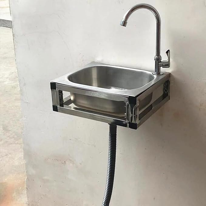 Stainless Steel Wall Mounted Commercial Restaurant Sink, Utility Sink Single Bowl with Drainer Unit and Tap, for Public Places, Restaurants, Schools, Kitchen,48x35cm-Single Cold Water f