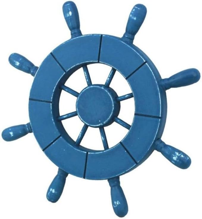 Hampton Nautical Wheel-9-100 Rustic Decorative Ship Wheel, 9", Light Blue