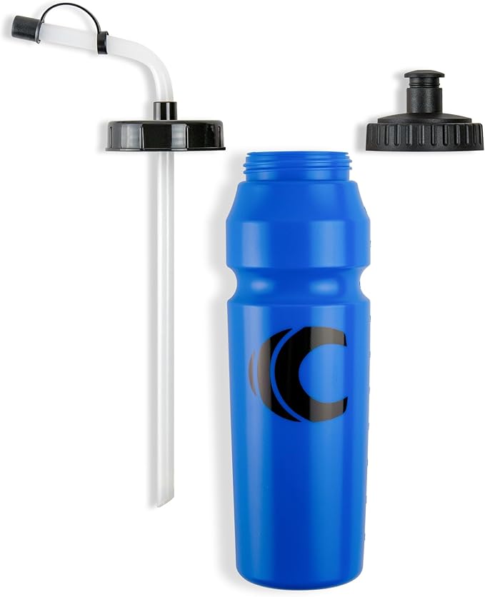 Cannon Sports 1 Liter Sports Water Bottle, BPA-Free, 34 Oz Capacity, Large Mouth, 2 lids (Straw and Squeeze), Great For Helmet Sports Such As Hockey, Lacrosse, Football, Boxing (Royal Blue)