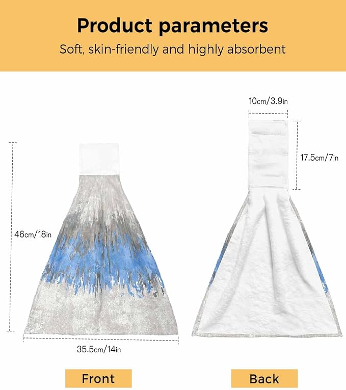 Alandar Home Kitchen Tie Towel Set of 2, Abstract Blue Grey Graffiti Absorbent Soft Hand Towels for Bathroom Hanging Towels, Modern Minimalist Style Fast Drying Cleaning Cloth with Loop