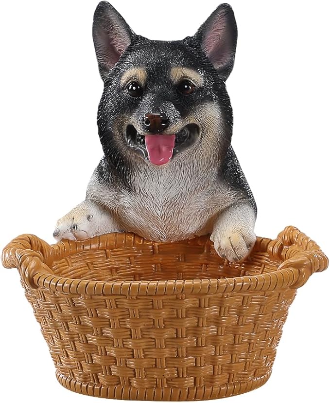 Black Shiba Inu Candy Bowl, Resin Dog Figurine Key Bowl for Entryway Table, Desktop Storage Basket Organizer for Desk, Unique Frenchie Lover Gift
