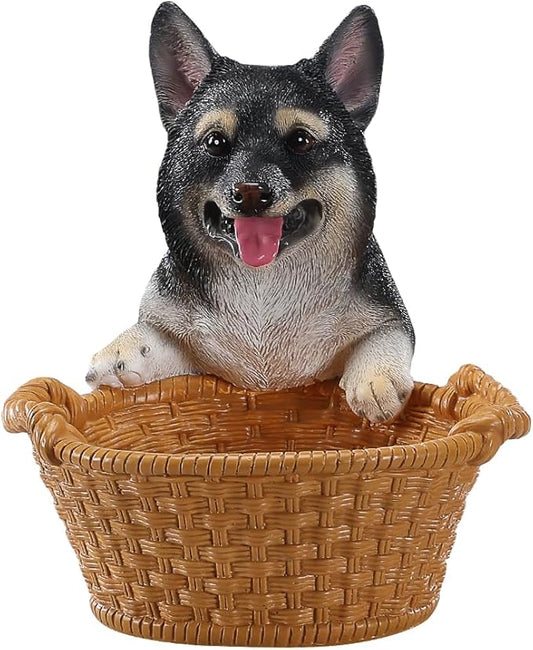 Black Shiba Inu Candy Bowl, Resin Dog Figurine Key Bowl for Entryway Table, Desktop Storage Basket Organizer for Desk, Unique Frenchie Lover Gift
