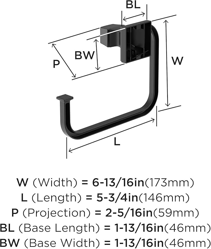 Amerock BH36022MB | Matte Black Towel Ring | 5-3/4 in (146 mm) Length Towel Holder | Mulholland | Hand Towel Holder for Bathroom Wall | Small Kitchen | Bath Accessories