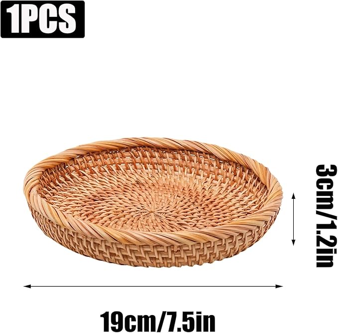 7.5'' Round Key Basket Small Wicker Tray for Remote Control Purse and Small Item More