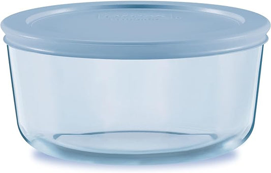 Pyrex Colors Tinted (4 Cup) Medium Round Food Storage Container, Snug Fit Non-Toxic Plastic BPA-Free Lids, Freezer Dishwasher Microwave Safe