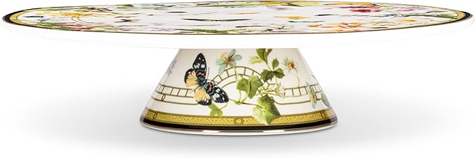 Abbott Collection Butterfly Garden Pedestal Cake Stand - Bone China, White/Green (10.5"D)