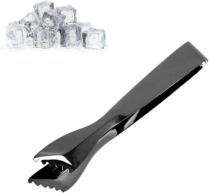 Ice Tongs Food Grade Thicken Stainless Steel Prevents Slipping Sugar Food Tweezers for Home Kitchen Bar Mirror Ice Bucket Party Coffee Bar (Black Plated)