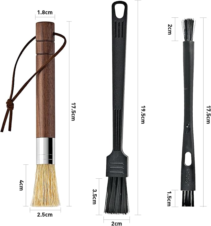 Coffee Grinder Cleaning Brush Set, Espresso Machine Brush Cleaner Tool with Walnut Wood Handle and Natural Bristles for Barista Home Kitchen