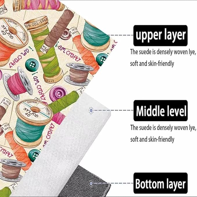 Multicolor Sewing Themed Area Rugs 2ftx3ft for Hallway Craft Room Low Pile Sewing Buttons Elements Print Carpet for Bathroom Entryway Non-Slip Welcome Doormat