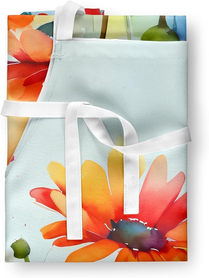 Caroline's Treasures Gerbera Daisies in Watercolor Apron Cooking Kitchen Server Baking Crafts Gardening for Adult Women Men, Unisex, Large, Multicolor