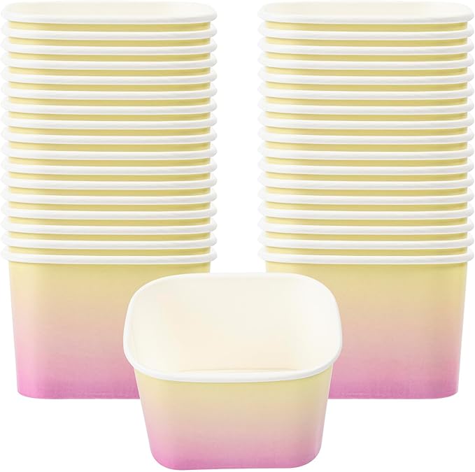Coppetta 12 Ounce Dessert Cups, 50 Greaseproof Ice Cream Cups - Lids Sold Separately, For Hot And Cold Foods, Orange And Blue Ombre Paper Yogurt Bowls, Disposable, Sturdy - Restaurantware