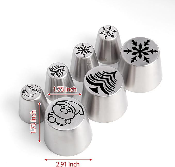 25 Pcs Christmas Extra Large Piping Tips Set, Includes 13 Stainless Steel Icing Nozzles for Cake Decorating, Baking Tools for Decorating Cakes and Cookies, with 1 Cleaning Brush and 10 Pastry Bags