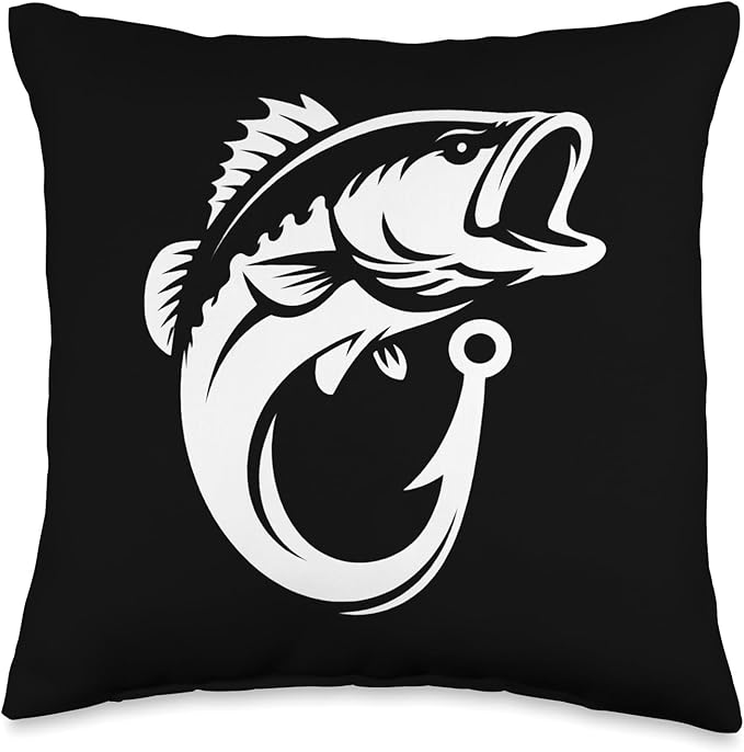 Bass Fish Hook Art Fishing Throw Pillow