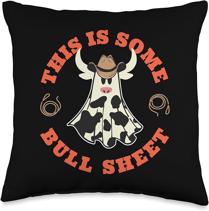 Boo Sheet Funny Halloween Costume Funny Western This Is Some Bull Sheet Funny Halloween Costume Country Cow Throw Pillow, 16x16, Multicolor