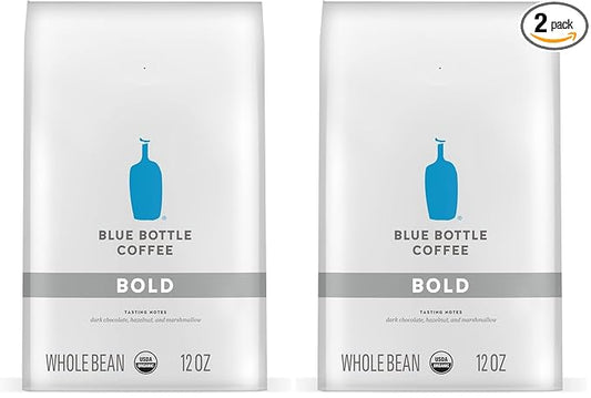 Blue Bottle Whole Bean Organic Coffee, Bold, Dark Roast, 12 Ounce bag (Pack of 2)