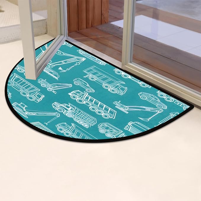 Excavator Transporter Half-Round Door Mat | Indoor Entrance Half-Moon Rug | Low-Pile | Area Rug, Non-Slip, Absorbent Semi-Circle Welcome Mats for Kitchen, Patio, and Home Decor | 36x24 Inches
