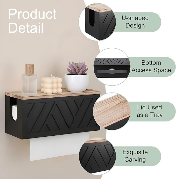 Paper Towel Dispenser Wall Mount Paper Towel Holder with Lid Solid Wood Commercial C-Fold, Z-Fold Hand Papers Towels Holder Dispenser Hand Towels Holders for Bathroom Kitchen Office Decor