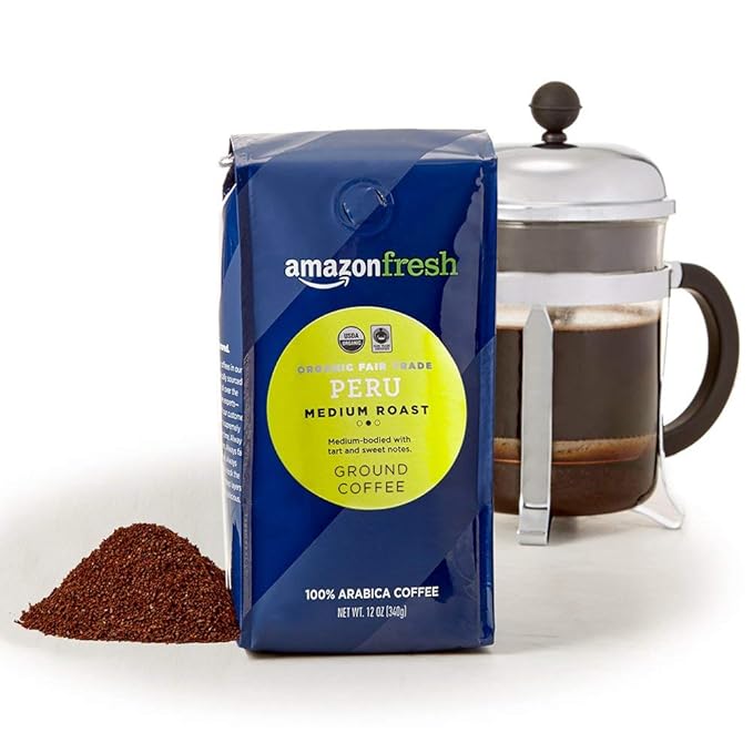 AmazonFresh Ground Coffee, Medium Roast | Organic | Fair Trade Peru | 12 Ounce | Pack of 2