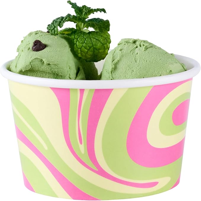 Restaurantware Ice Cream Cups 200 Pack of 8 oz Leak-Resistant Disposable Dessert Bowl Frozen Yogurt Cup Round Paper Container For Cold And Hot Desserts