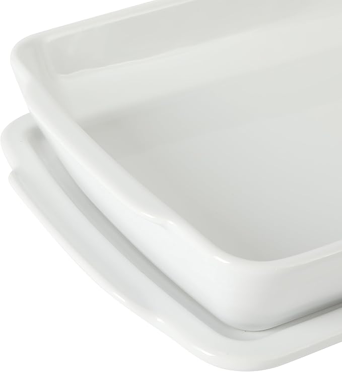 Gibson Home Gracious Dining 2.6-Qt White Stoneware Covered Baking Dish w/Multi-Purpose Lid – 12.7" x 9" Rectangular Oven Safe Casserole, Lasagna & Roasting Baker, Lid Doubles as Serveware or Trivet