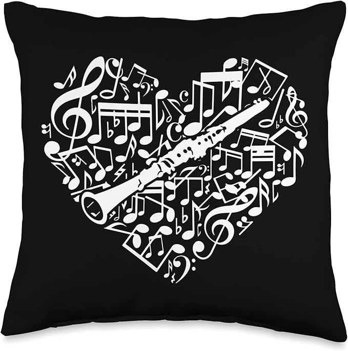 Heart Sheet Music Clarinet Throw Pillow