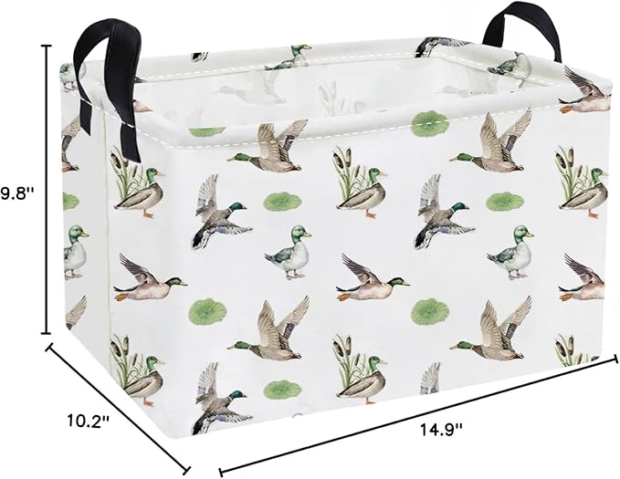 Essme Rectangular Kids Baskets,Duck Storage Box,Cute Basket for Kids with Handles for Room Decor, Book Bins,Shelf Basket.（Green Duck