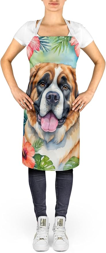 Caroline's Treasures Saint Bernard Luau Apron Cooking Kitchen Server Baking Crafts Gardening for Adult Women Men, Unisex, Large, Multicolor