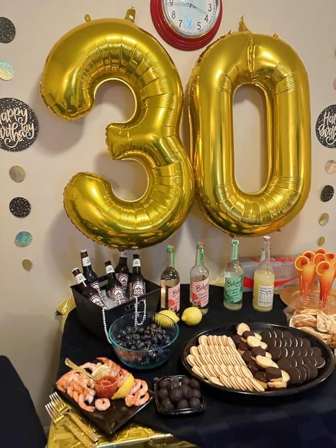 30 Balloon Numbers, Number Balloons 40 In 30th Birthday Decorations for Her Him, Gold Birthday Party Decorations for Wedding, Celebration Party, Graduations