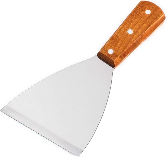 Super Z Outlet Stainless Steel Blade Grill Slant Edge Scraper Wooden Handle for Food Service, Cleaning Supplies, Barbecue Cooking Restaurants